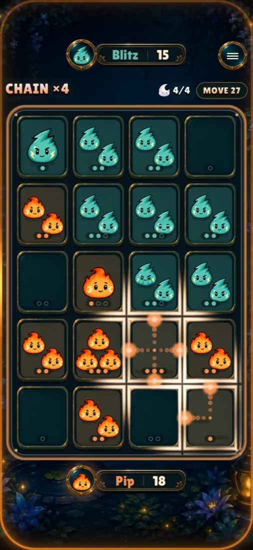 A chain reaction bursting across the Burst Brawl board